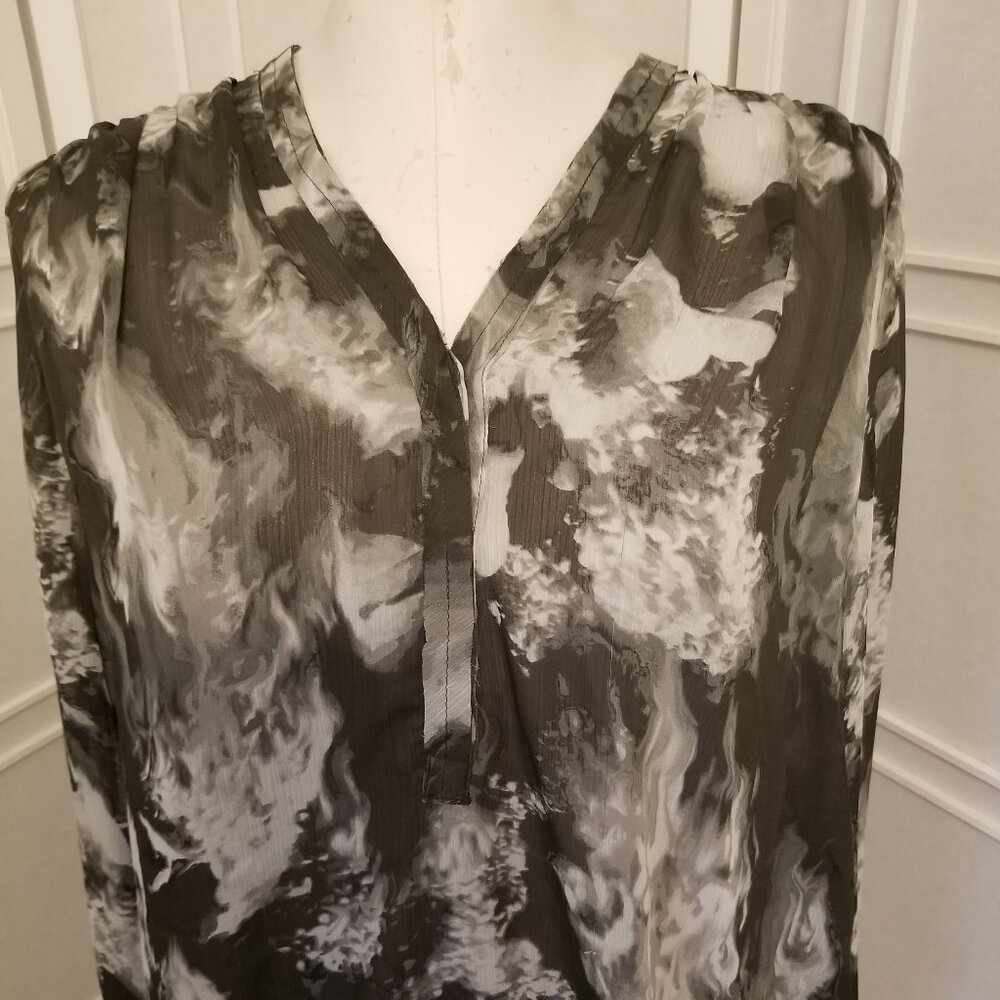 Vera Wang Black, Grey and White Sheer Blouse